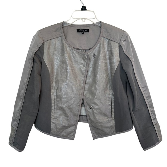 Lafayette 148 New York Size 6 Linen Blend Gray Pockets Faux Snake Print Jacket - Picture 1 of 16